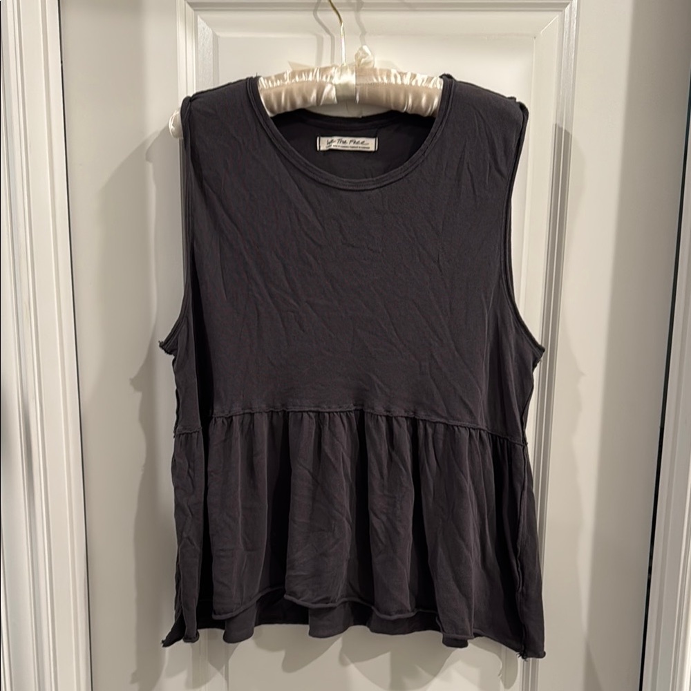 We The Free Gray Peplum Muscle Tee Tank Top
